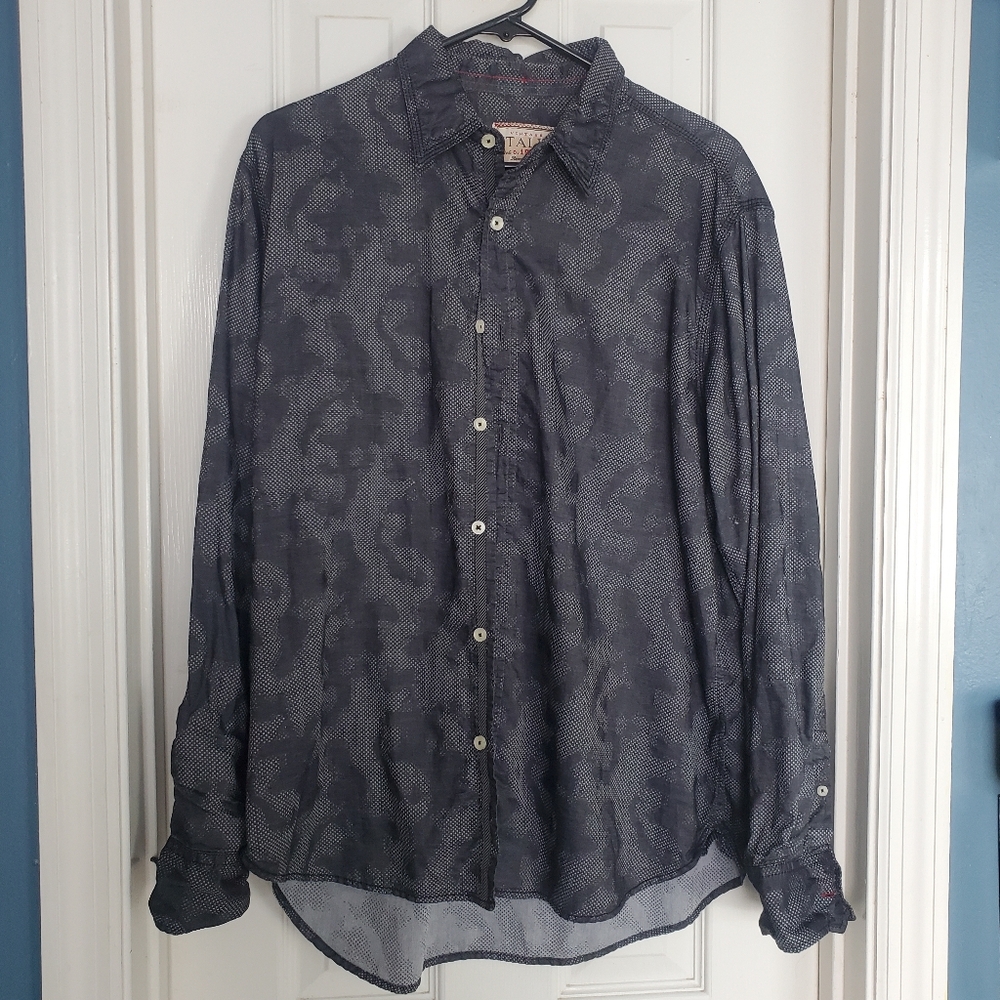 Vintage Italia 1958‎ Long Sleeve Button Up Shirt Black Gray Retro Cotton Size L